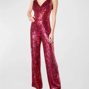 Dress The Population Meyer Sequin Jumpsuit Rouge Multi SMALL